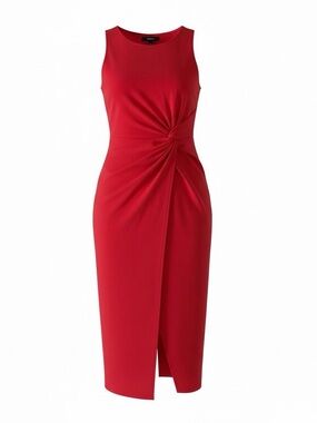 GUESS Red Sleeveless Midi Dress with Twist Detail